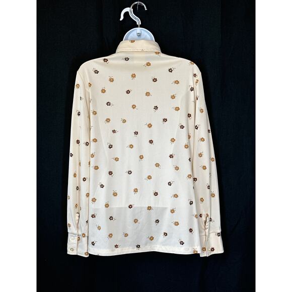 VTG DONNKENNY Cream Ditsy Floral Blouse S/M 60s/70s Retro Groovy Large Collar - Picture 6 of 15